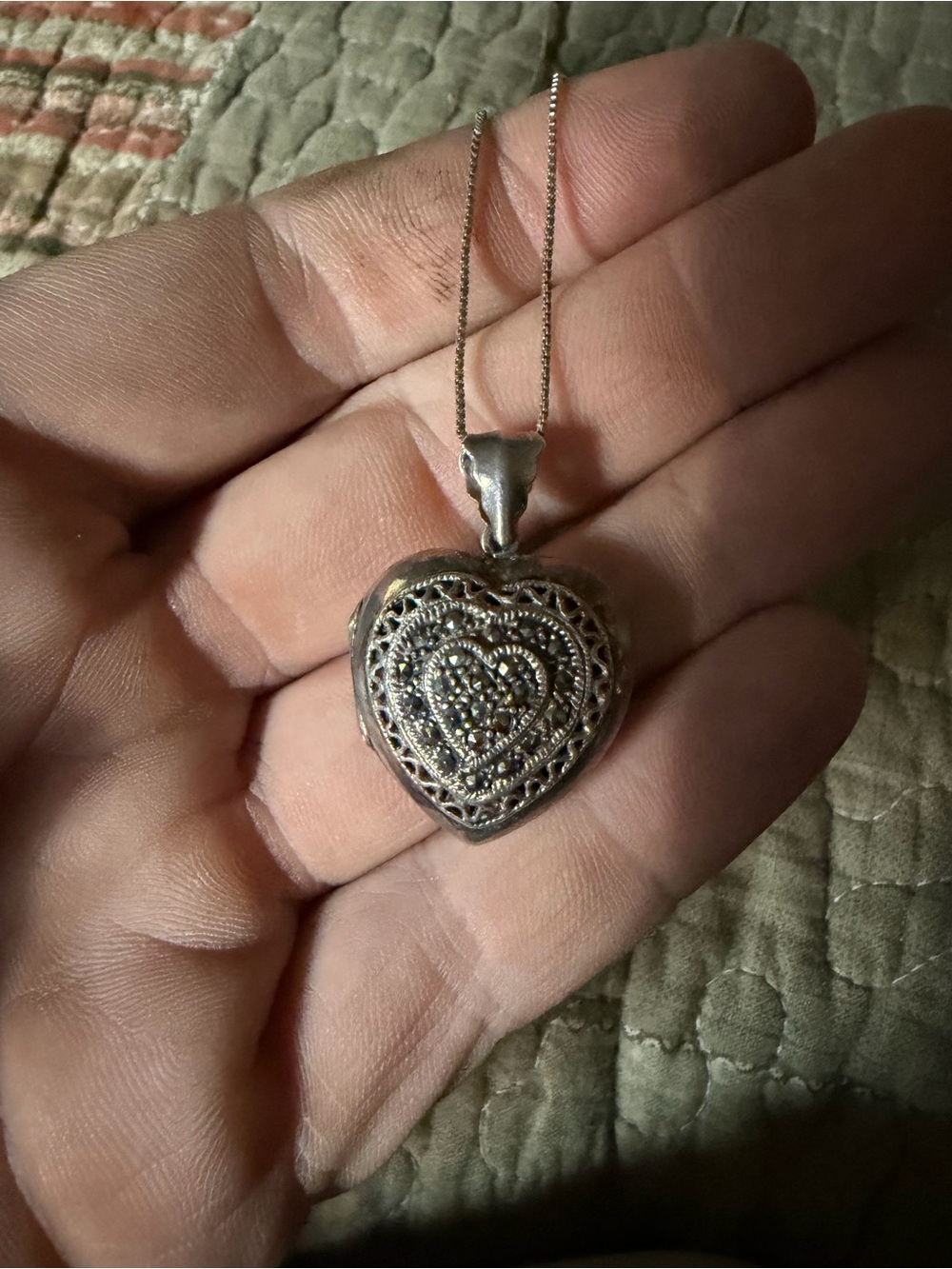 Sterling Silver Heart Filigree Locket Necklace - Silver